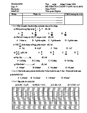 Đề kiểm tra cuối học kì I Toán lớp 5 (Có đáp án) - Năm học 2016-2017
